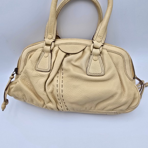 Cole Haan Leather Satchel Handbag Cream Neutral Top Handle Bag Women - Picture 6 of 14